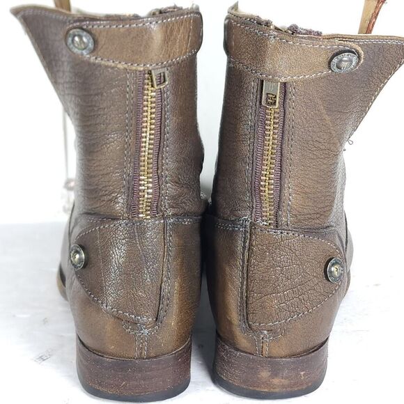 Frye Women's Melissa US8B Brown Leather Back Zip Button Ankle Booties Boots - Picture 8 of 16